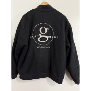 Vintage Garth Brooks World Tour Black Wool Button Up Jacket Bomber Auburn Large